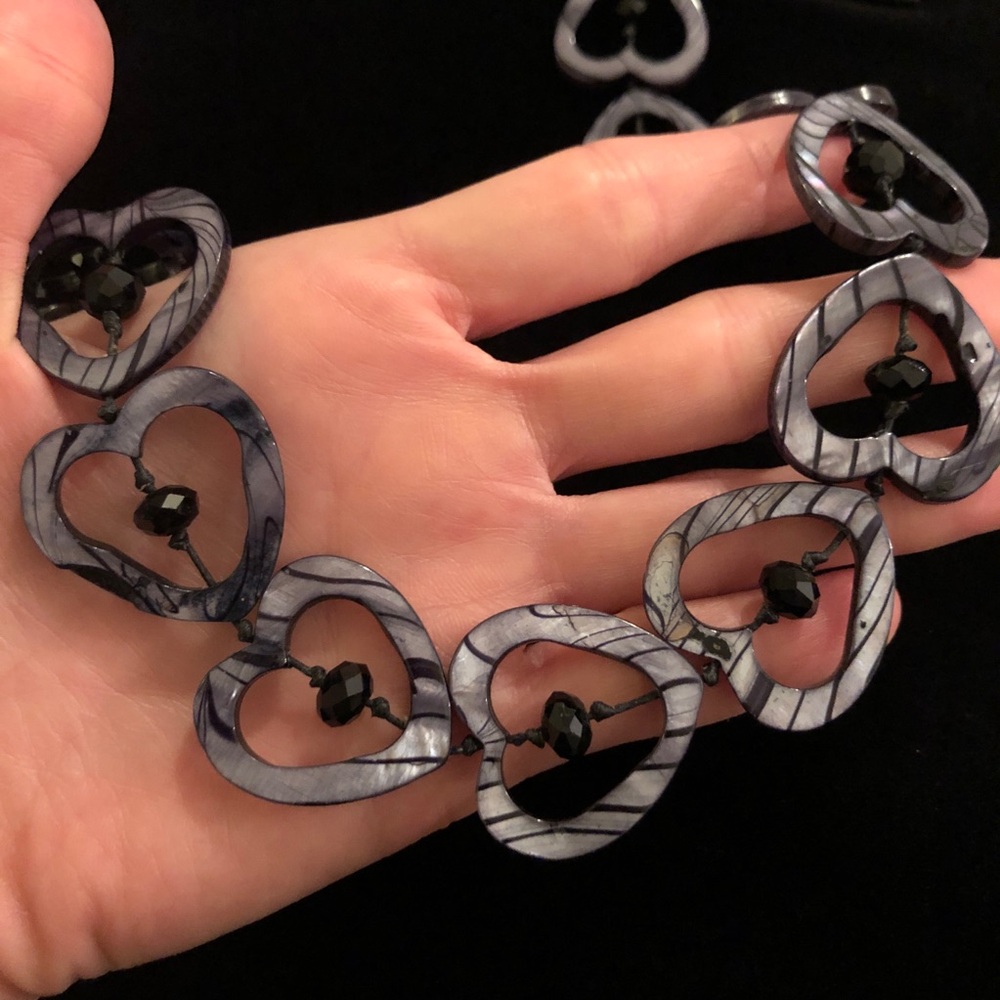 Elegant Heart Necklace in Black and Silver Tones